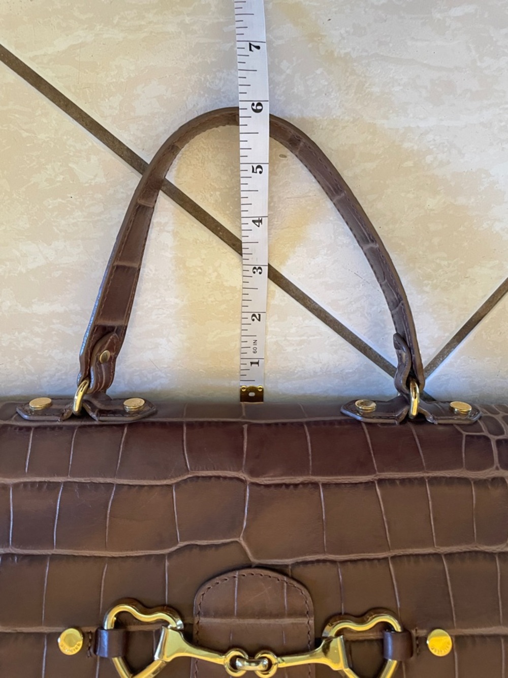 Brown Croc-Embossed Top-Handle Satchel - Women Bags - Picture 13 of 16